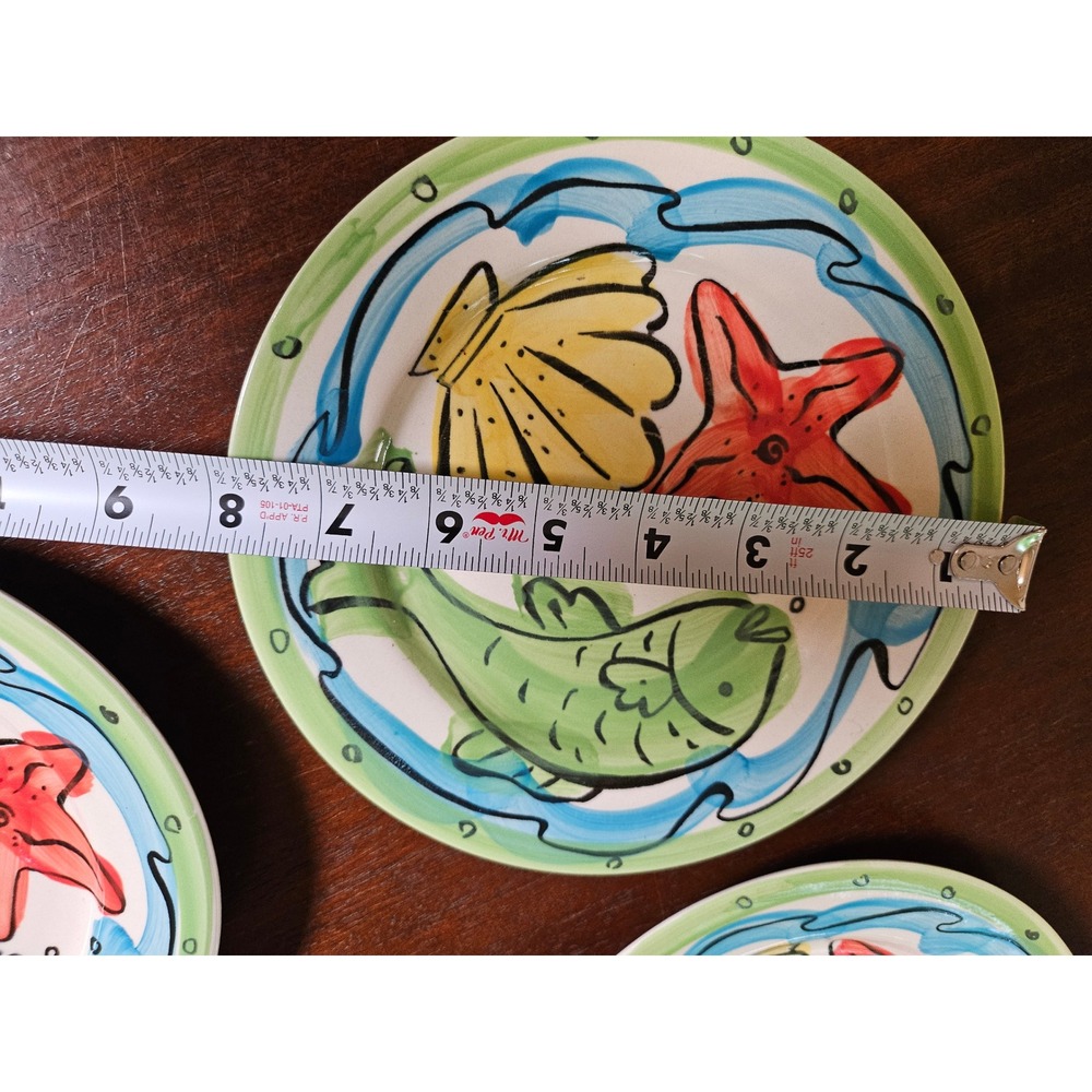 Sango Key West Salad Plates Set of 5 Green Red Nautical Fish Starfish 8in - Picture 7 of 7